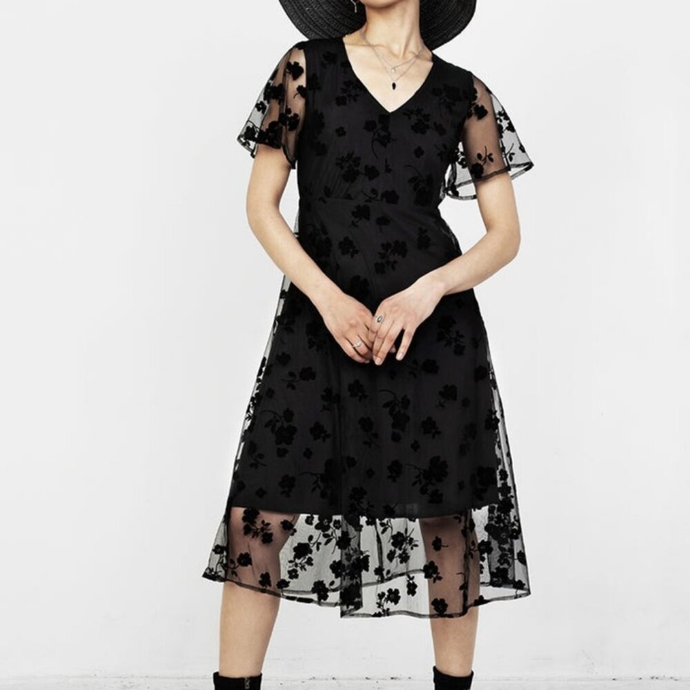 Disturbia Stevie Black Velvet Floral Dress